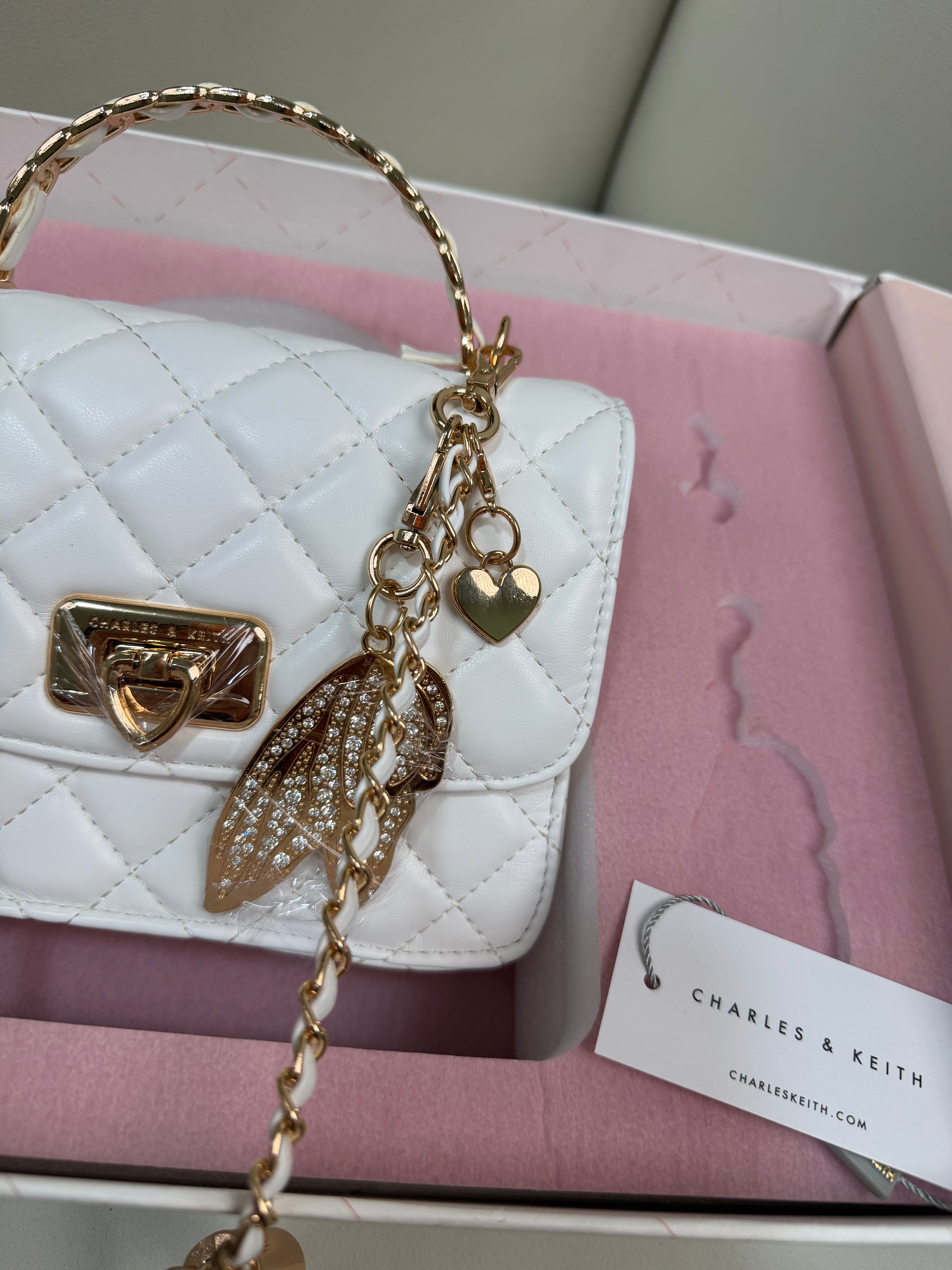 Charles & Keith Cressida Quilted Top Handle Bag - White