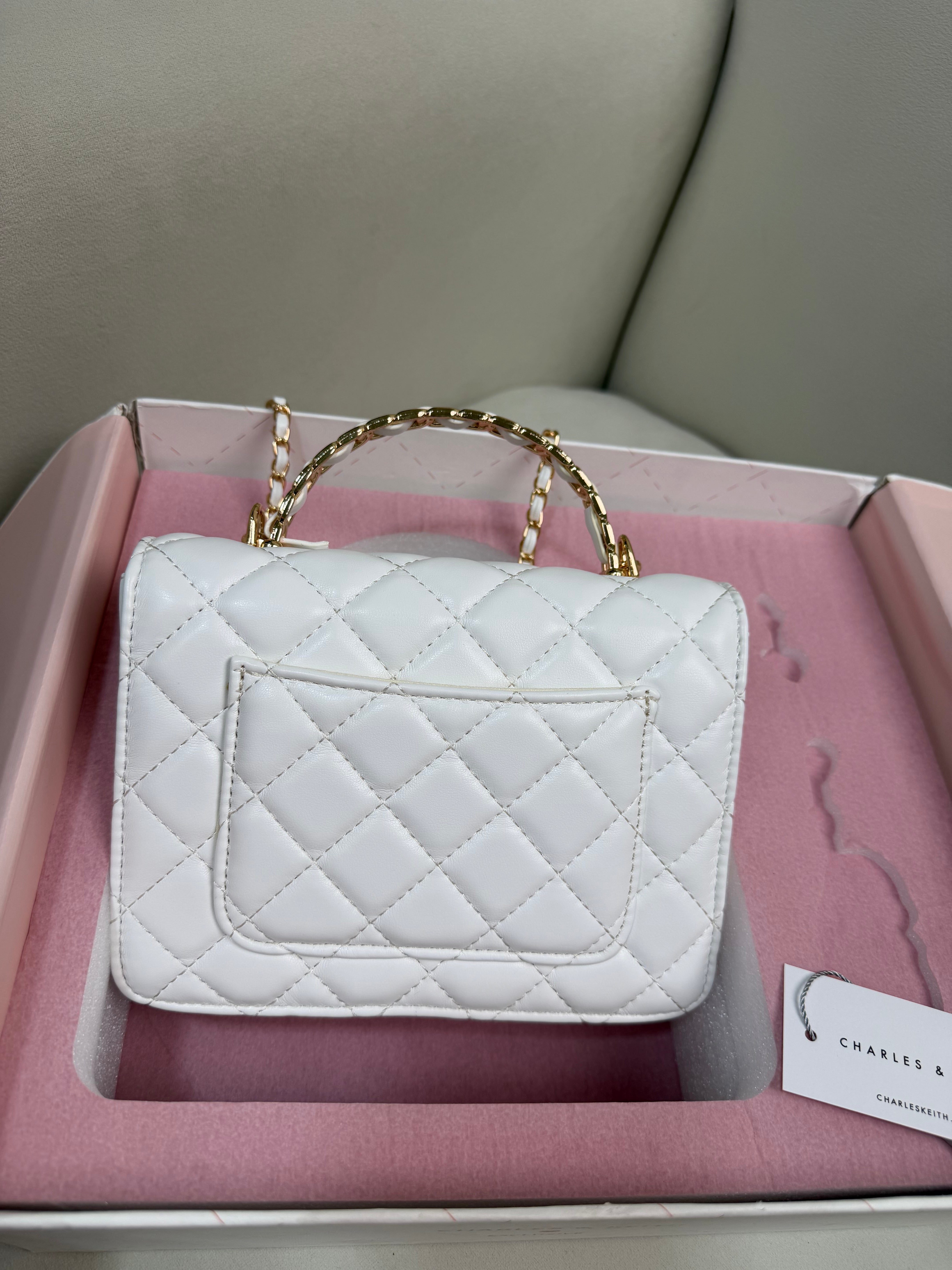 Charles & Keith Cressida Quilted Top Handle Bag - White