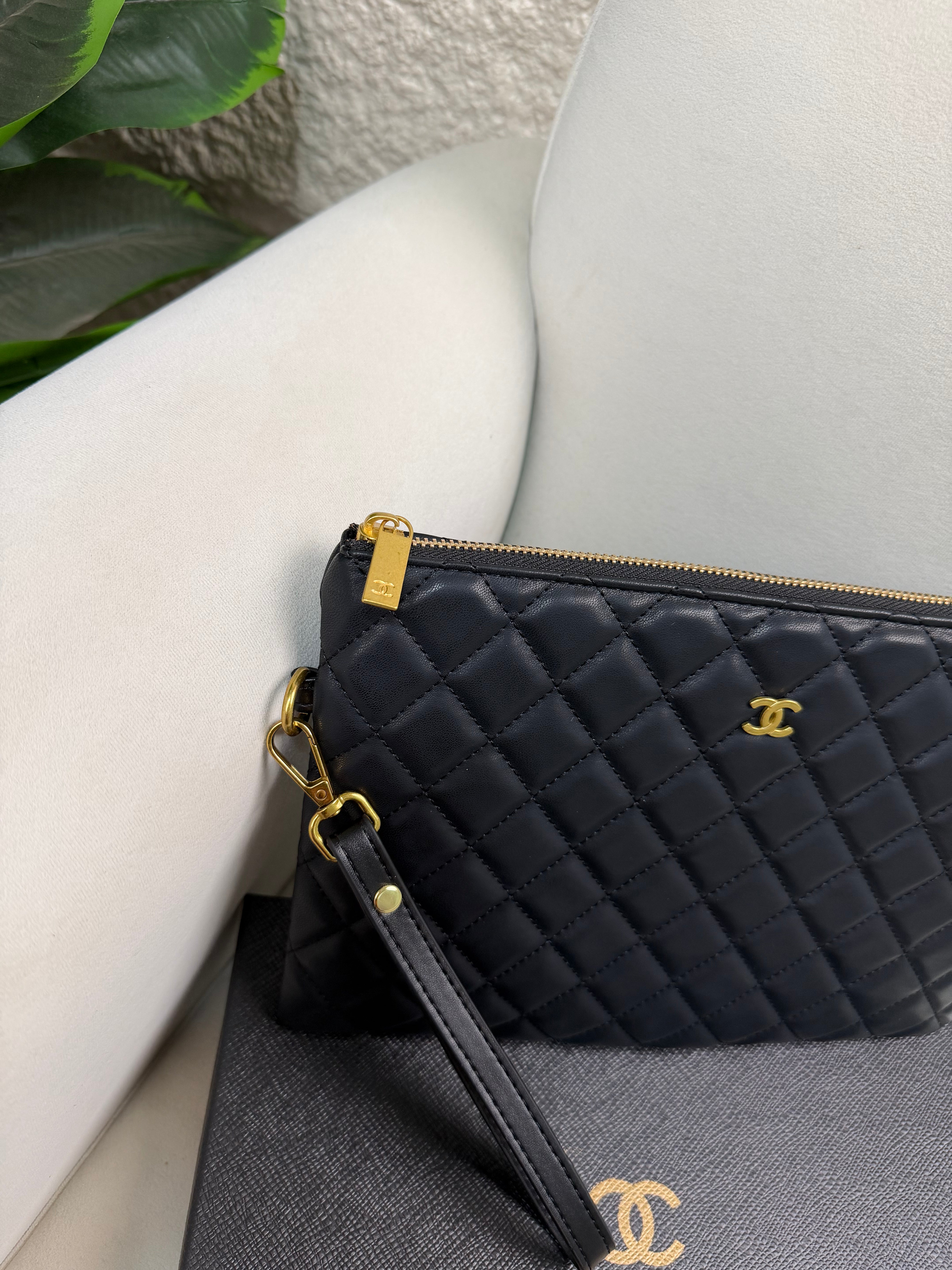 Chanel Classic O Case Clutch Quilted Lambskin Medium - Black