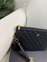 Chanel Classic O Case Clutch Quilted Lambskin Medium - Black