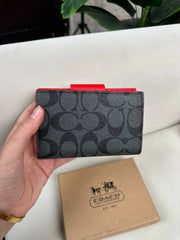 Coach Medium Corner Zip Wallet in Signature Canvas - Black