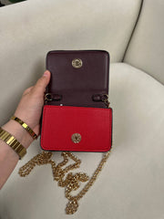 Coach Small Card- Cash Cross Body. Red & Horse & Carriage On - Tan Signature Leath