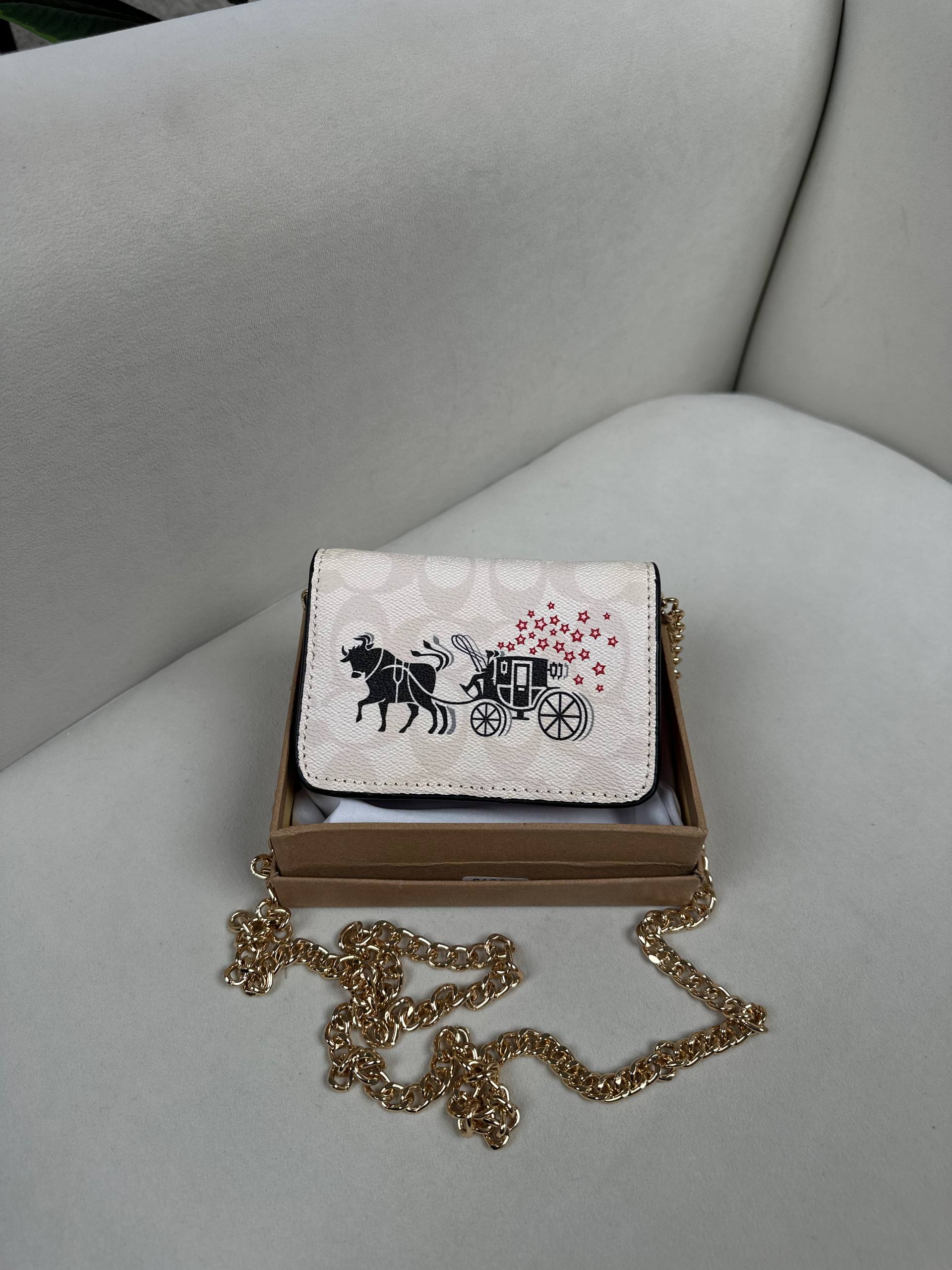 Coach Small Card- Cash Cross Body. Red & Horse & Carriage On - Tan Signature Leath