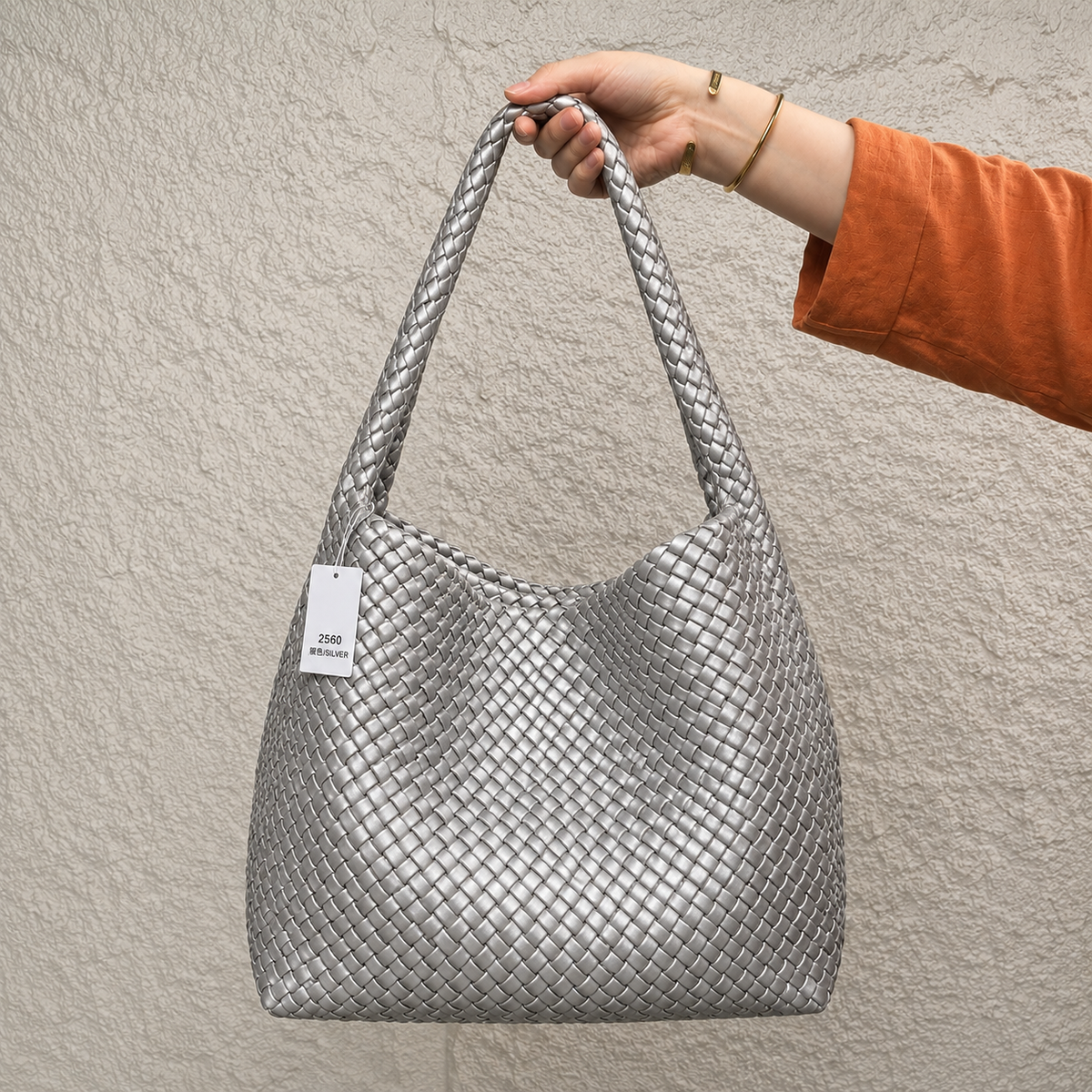 Bottega Veneta Intrecciato Woven Leather Hobo Bag Large - Silver