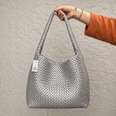 Bottega Veneta Intrecciato Woven Leather Hobo Bag Large - Silver