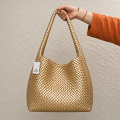 Bottega Veneta Intrecciato Woven Leather Hobo Bag Large - Gold