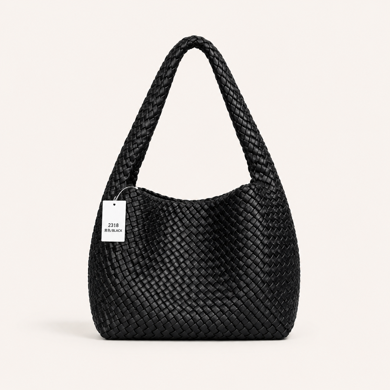 Bottega Veneta Intrecciato Woven Leather Hobo Bag Medium Black with Charm - Black