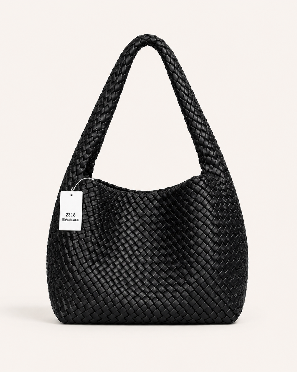 Bottega Veneta Intrecciato Woven Leather Hobo Bag Medium Black with Charm - Black