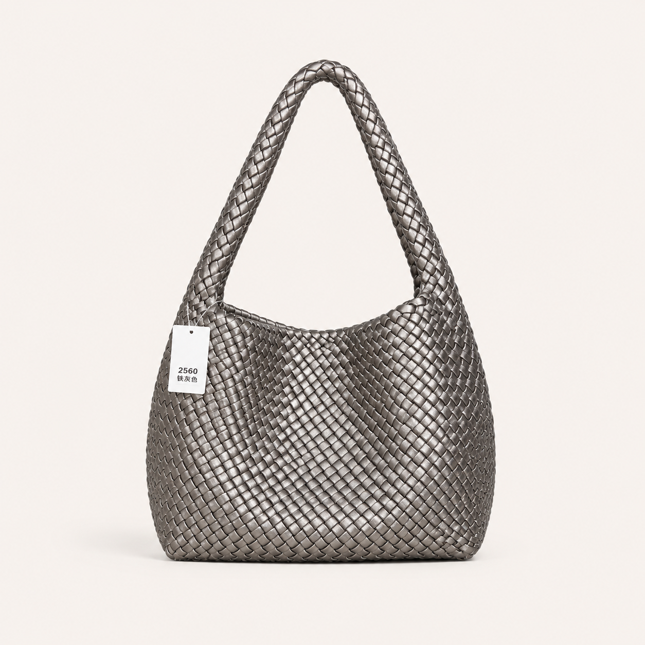 Bottega Veneta Intrecciato Woven Leather Hobo Bag Medium Gold with Charm - silver