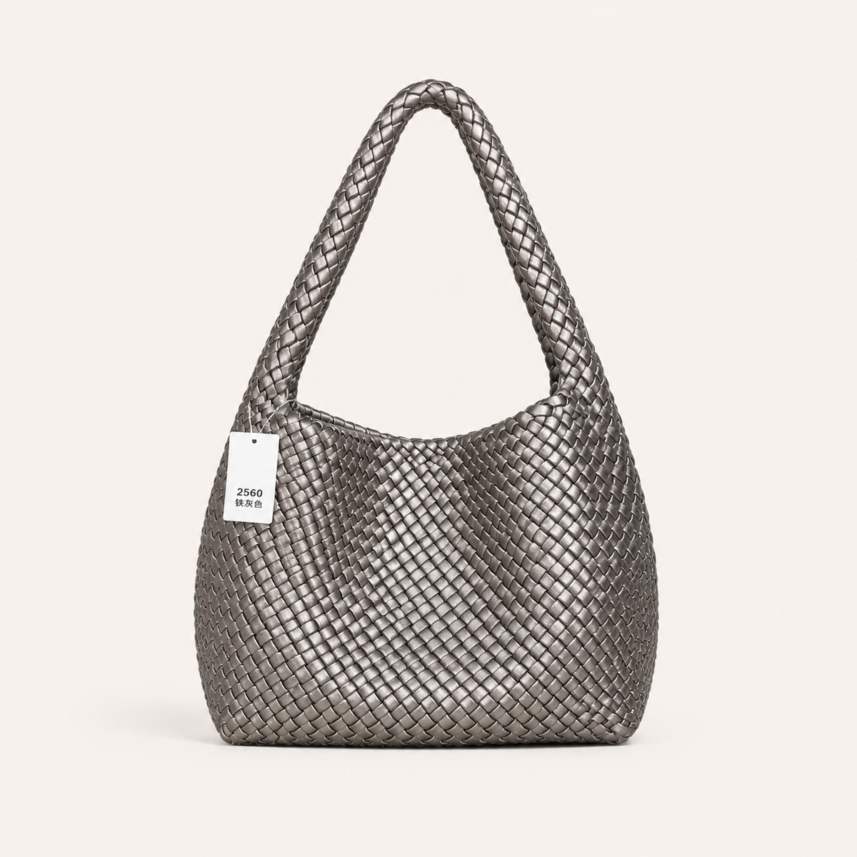 Bottega Veneta Intrecciato Woven Leather Hobo Bag Medium Gold with Charm - silver