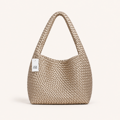 Bottega Veneta Intrecciato Woven Leather Hobo Bag Medium Beige with Charm - Gold