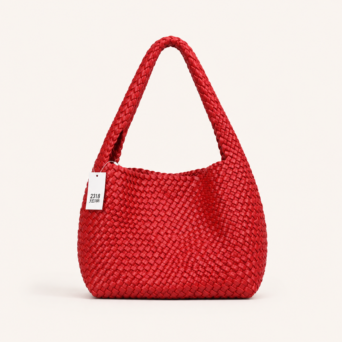 Bottega Veneta Intrecciato Woven Leather Hobo Bag Medium Red with Charm - Red