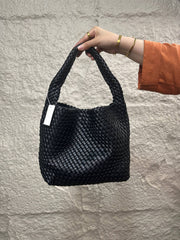 Bottega Veneta Intrecciato Woven Leather Hobo Bag Medium Black with Charm - Black