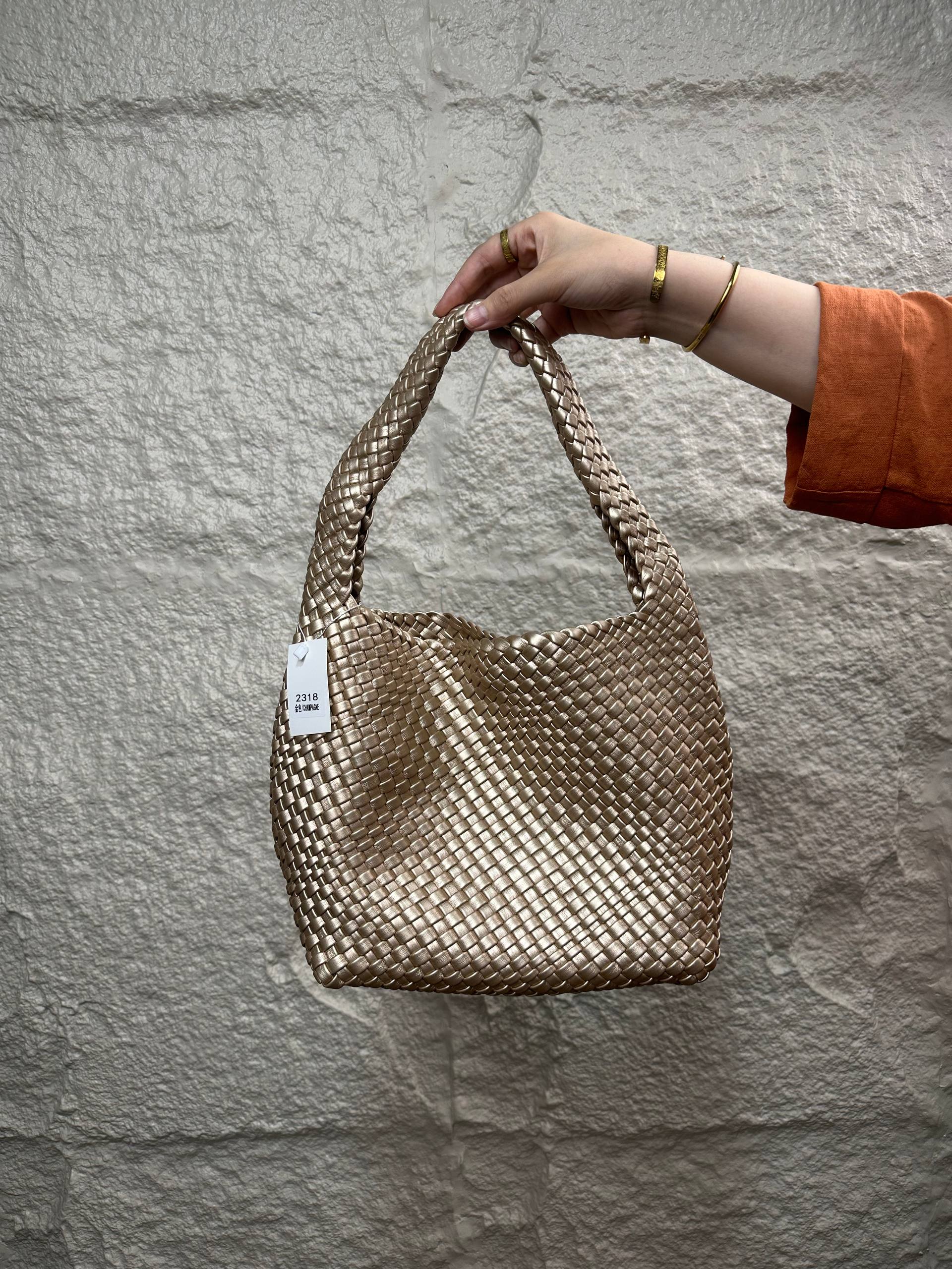 Bottega Veneta Intrecciato Woven Leather Hobo Bag Medium Gold with Charm - Gold