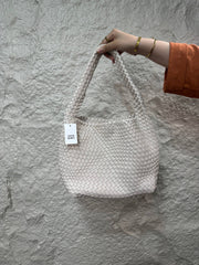 Bottega Veneta Intrecciato Woven Leather Hobo Bag Medium Beige with Charm - Beige