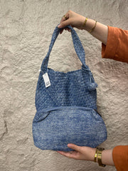Bottega Veneta Intrecciato Woven Denim Hobo Bag Medium - Blue with Charm