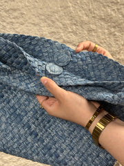 Bottega Veneta Intrecciato Woven Denim Hobo Bag Medium - Blue with Charm