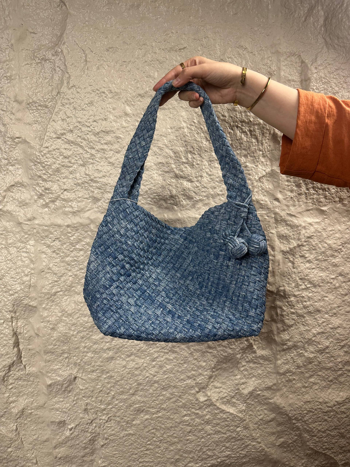 Bottega Veneta Intrecciato Woven Denim Hobo Bag Medium -Denim