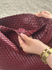 Bottega Veneta Intrecciato Woven Leather Hobo Bag Medium Wine with Charm -wine