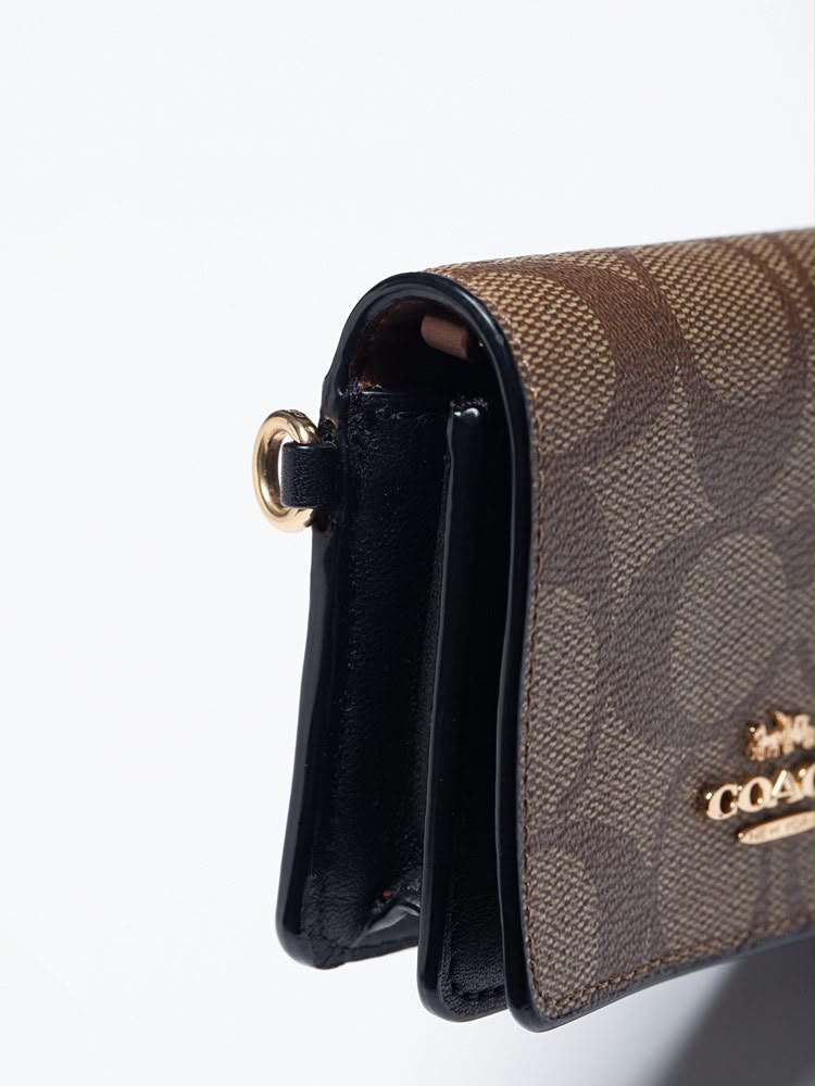 COACH Signature Mini Wallet with Chain Strap Boxed Khaki Brown