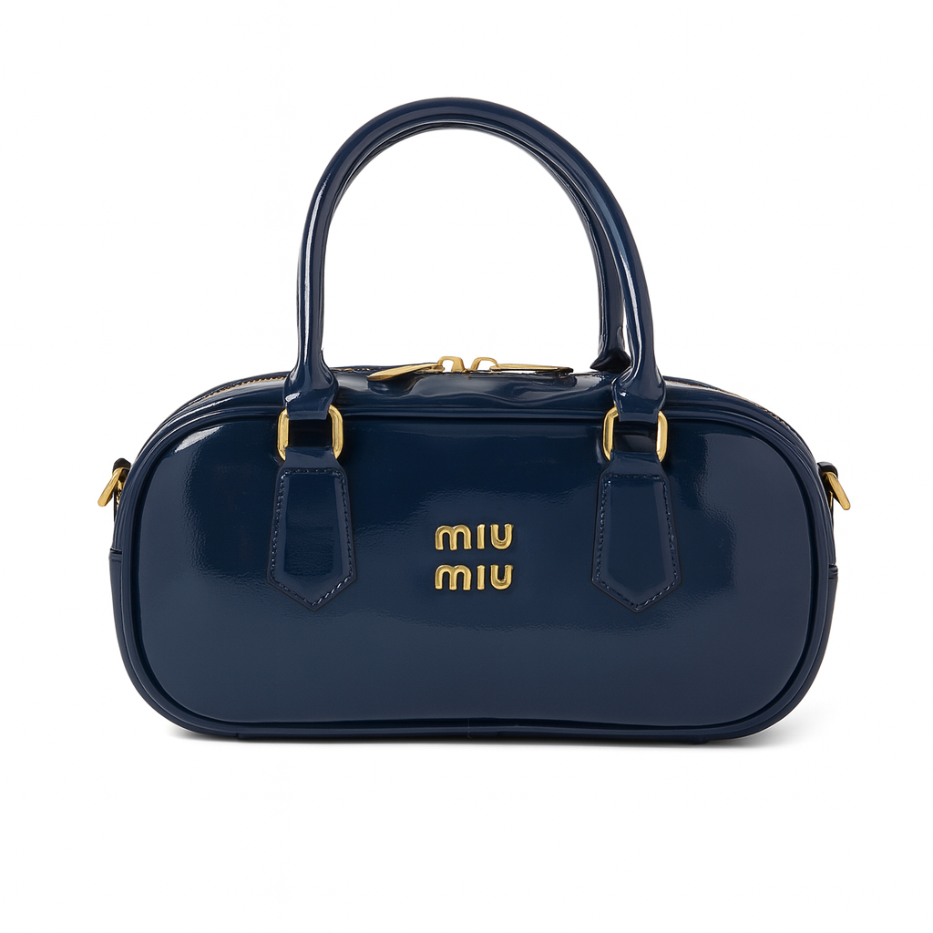 MIU MIU Glossy Leather Handbag – Navy Blue