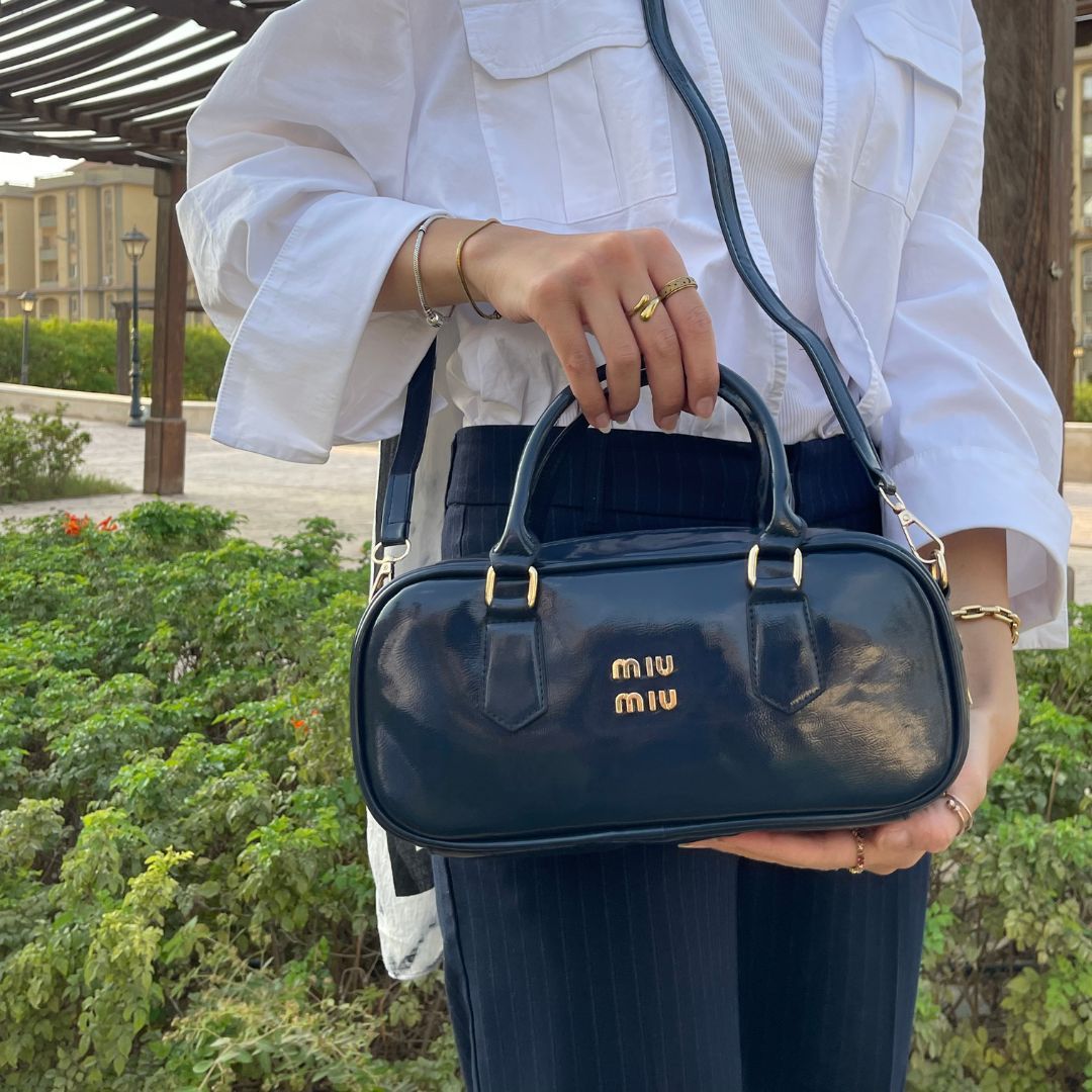 MIU MIU Glossy Leather Handbag – Navy Blue