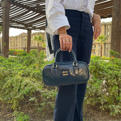 MIU MIU Glossy Leather Handbag – Navy Blue
