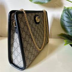 GG Supreme Pouch Brown with Black Leather Trim