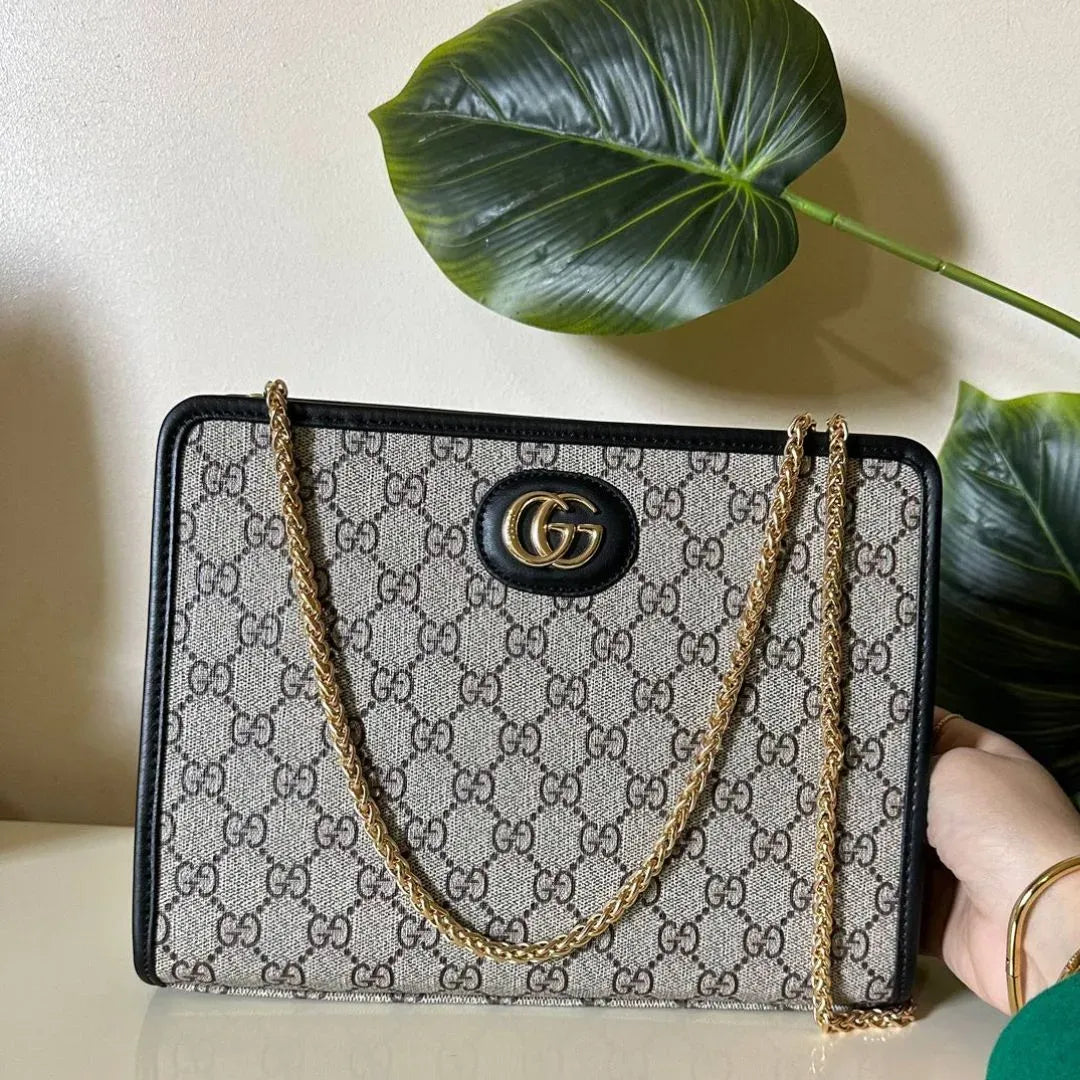 GG Supreme Pouch Brown with Black Leather Trim