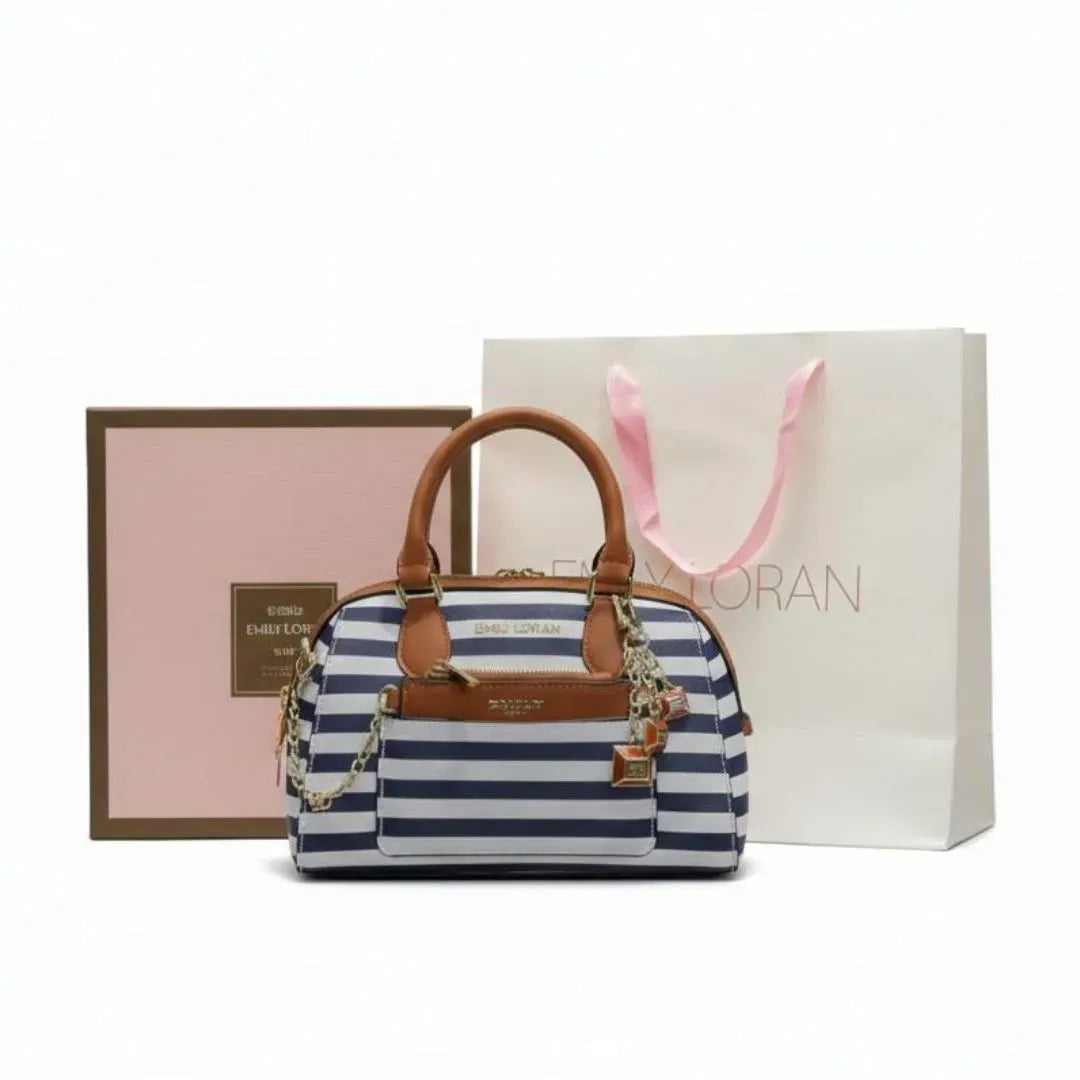 Emily Loran Striped Mini Satchel - Navy & White