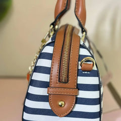 Emily Loran Striped Mini Satchel - Navy & White