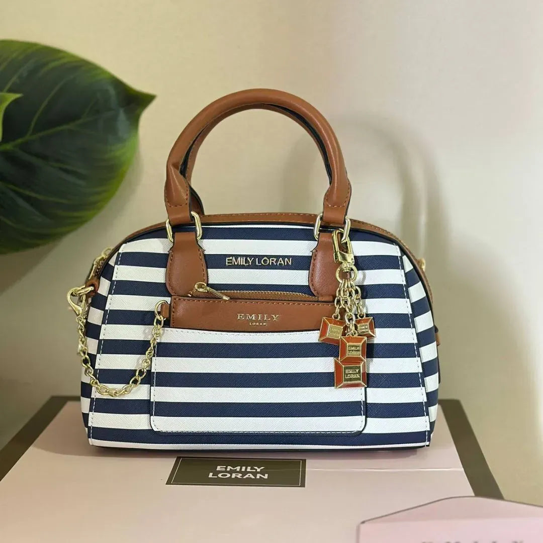 Emily Loran Striped Mini Satchel - Navy & White