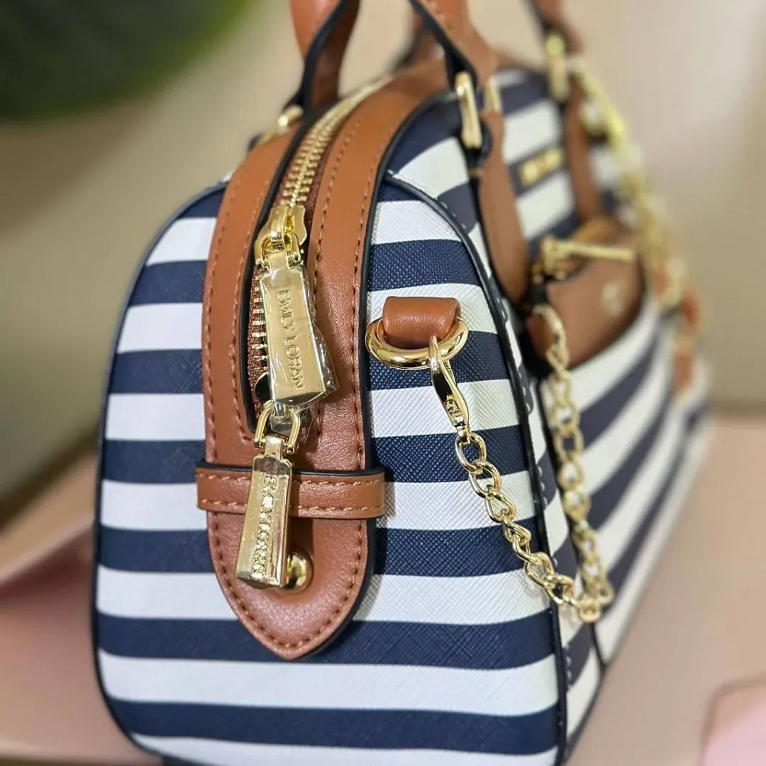 Emily Loran Striped Mini Satchel - Navy & White