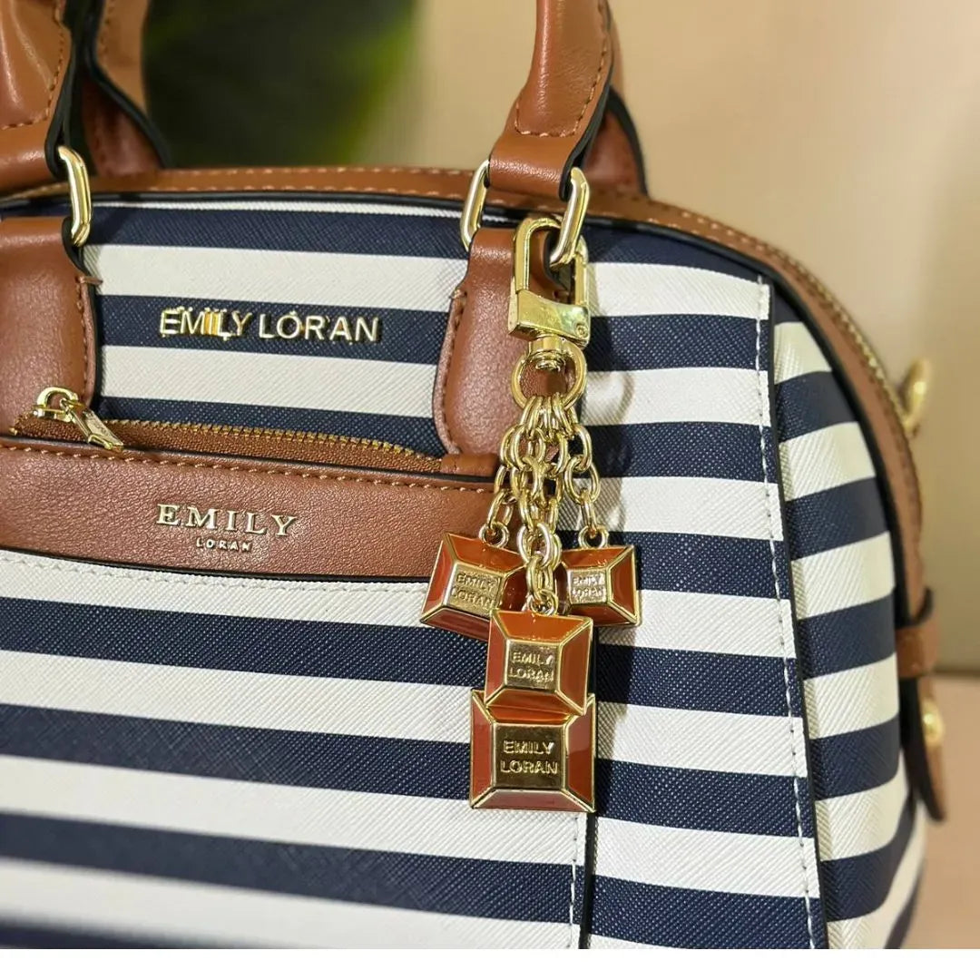 Emily Loran Striped Mini Satchel - Navy & White
