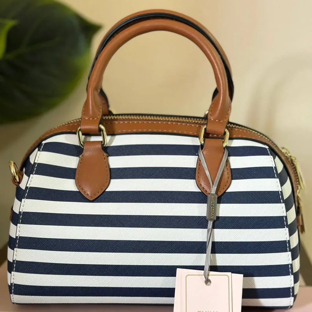 Emily Loran Striped Mini Satchel - Navy & White