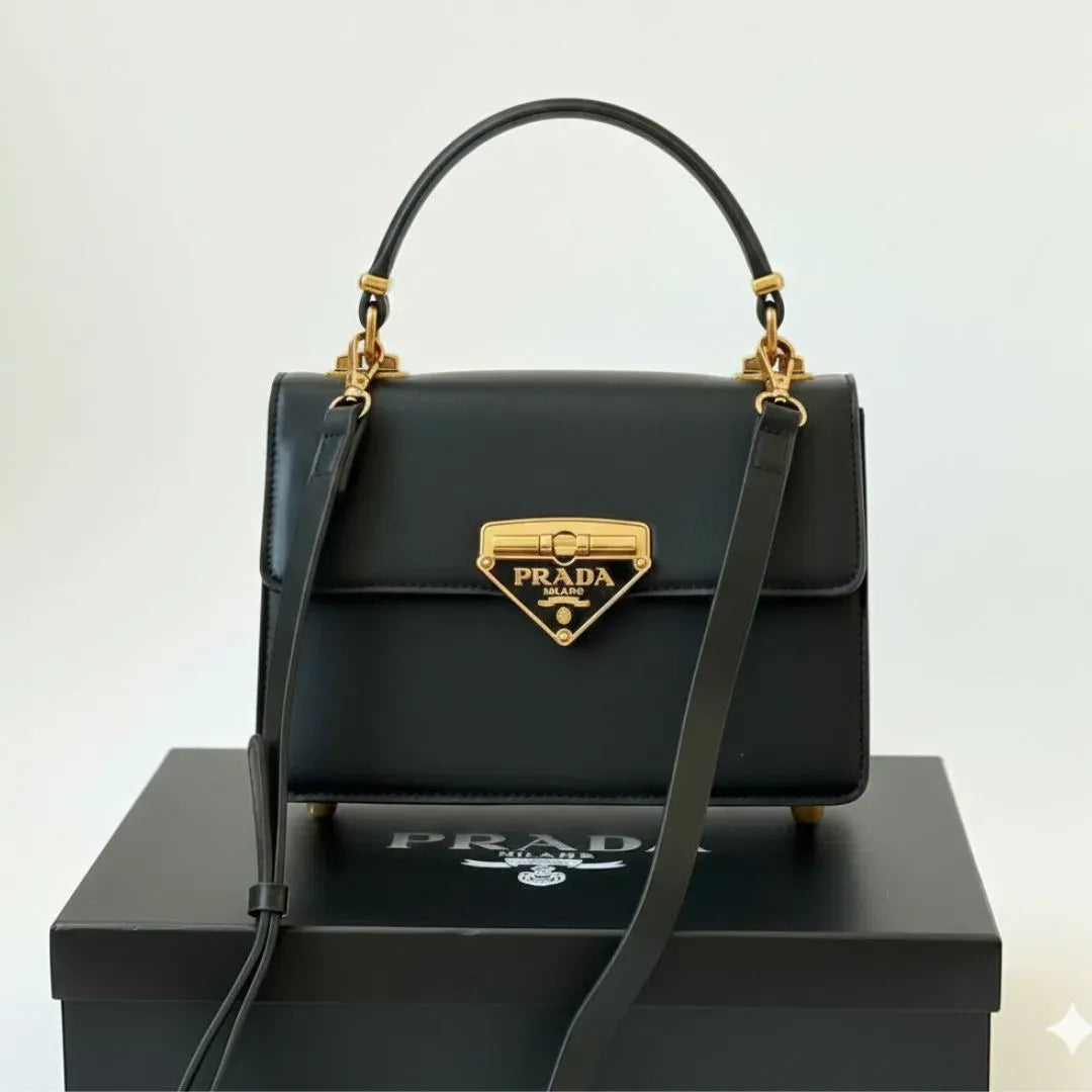 PRADA Leather Logo Flap - Black