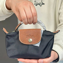 Longchamp Black Brown Mini Handbag with Strap