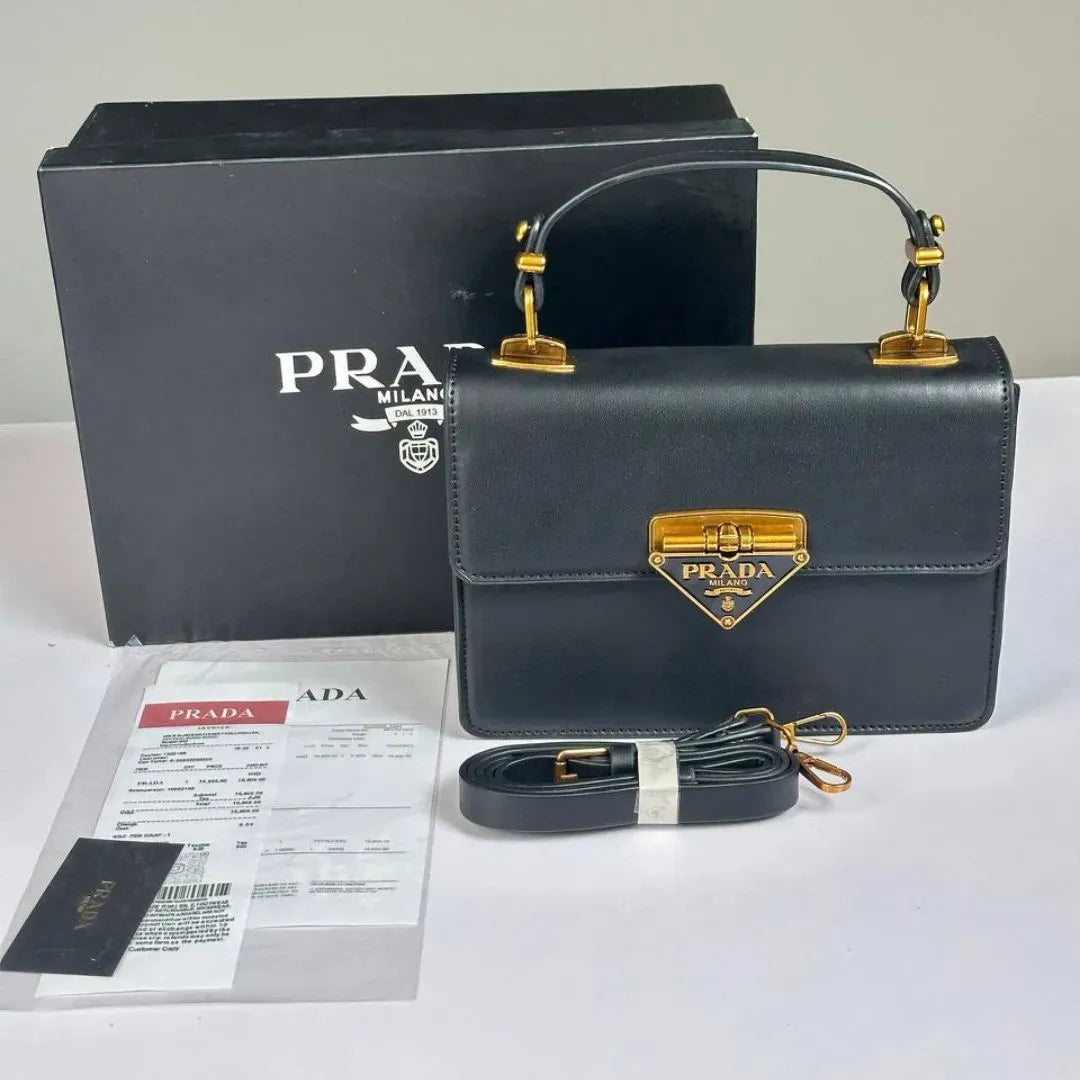 PRADA Leather Logo Flap - Black