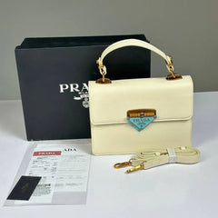 PRADA Leather Logo Flap - Beige