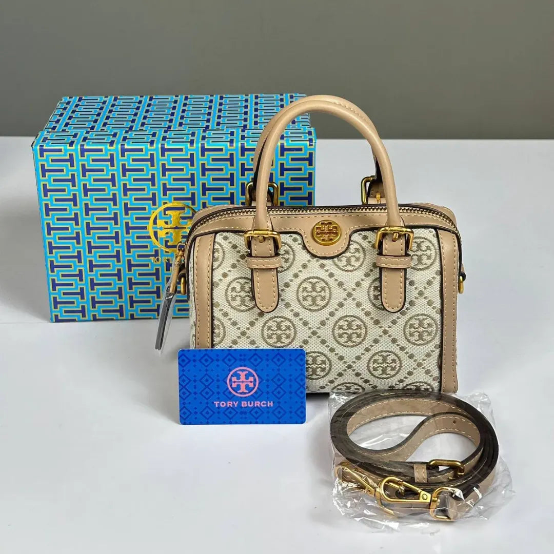 Tory Burch Monogram Boston Bag - Blush Beige