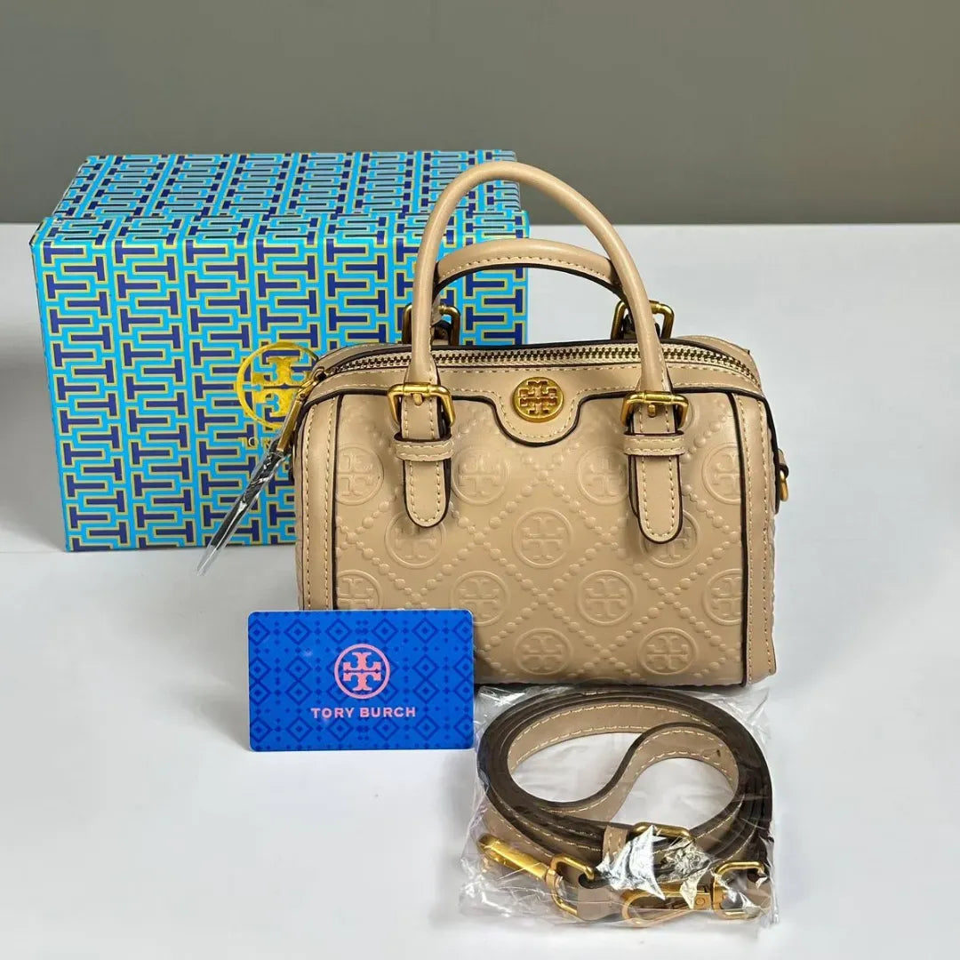 Tory Burch Monogram Boston Bag - Café
