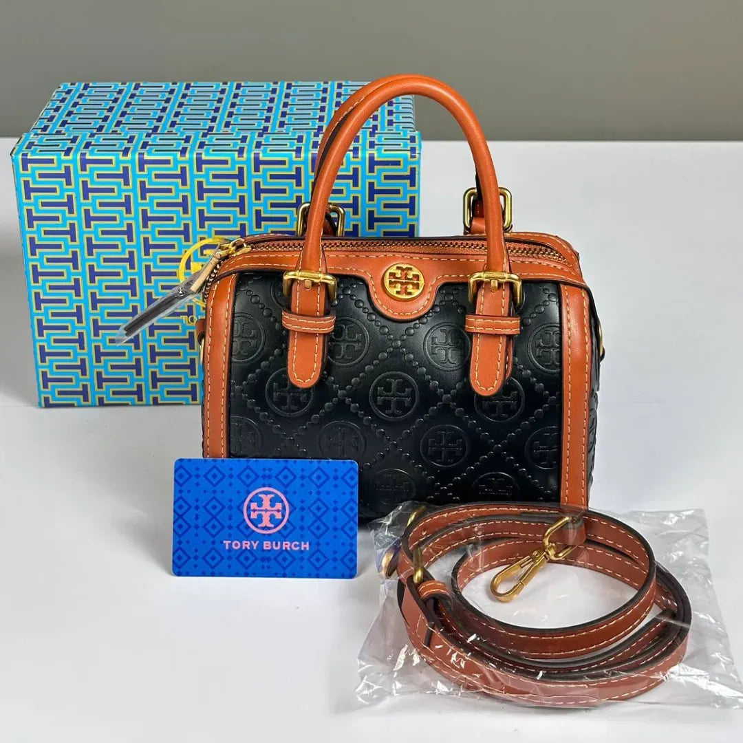Tory Burch Monogram Boston Bag - Black & Brown
