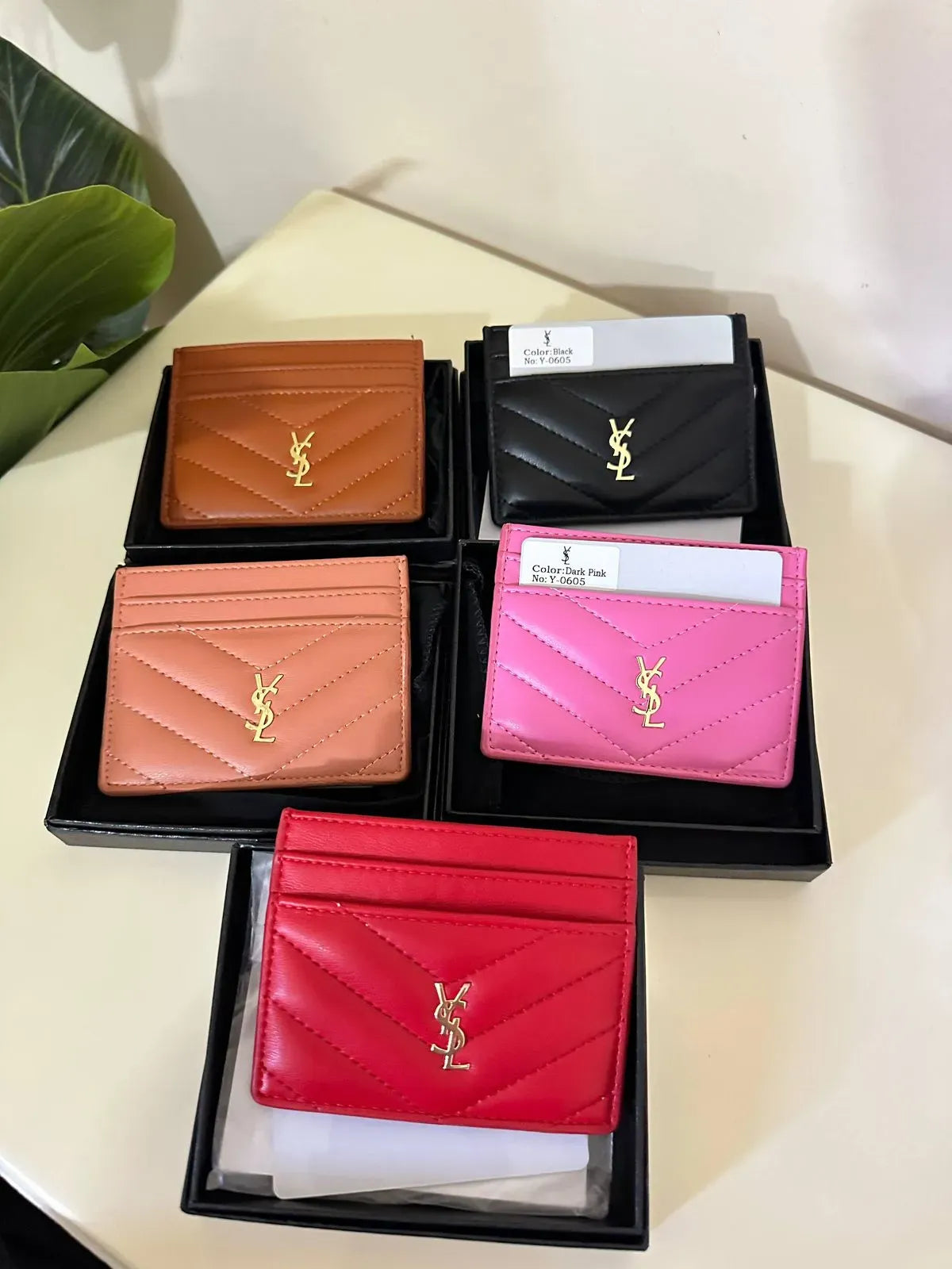 Saint Laurent Monogram Quilted Leather Card Holder -Dark Pink