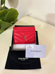 Saint Laurent Monogram Quilted Leather Card Holder -Red