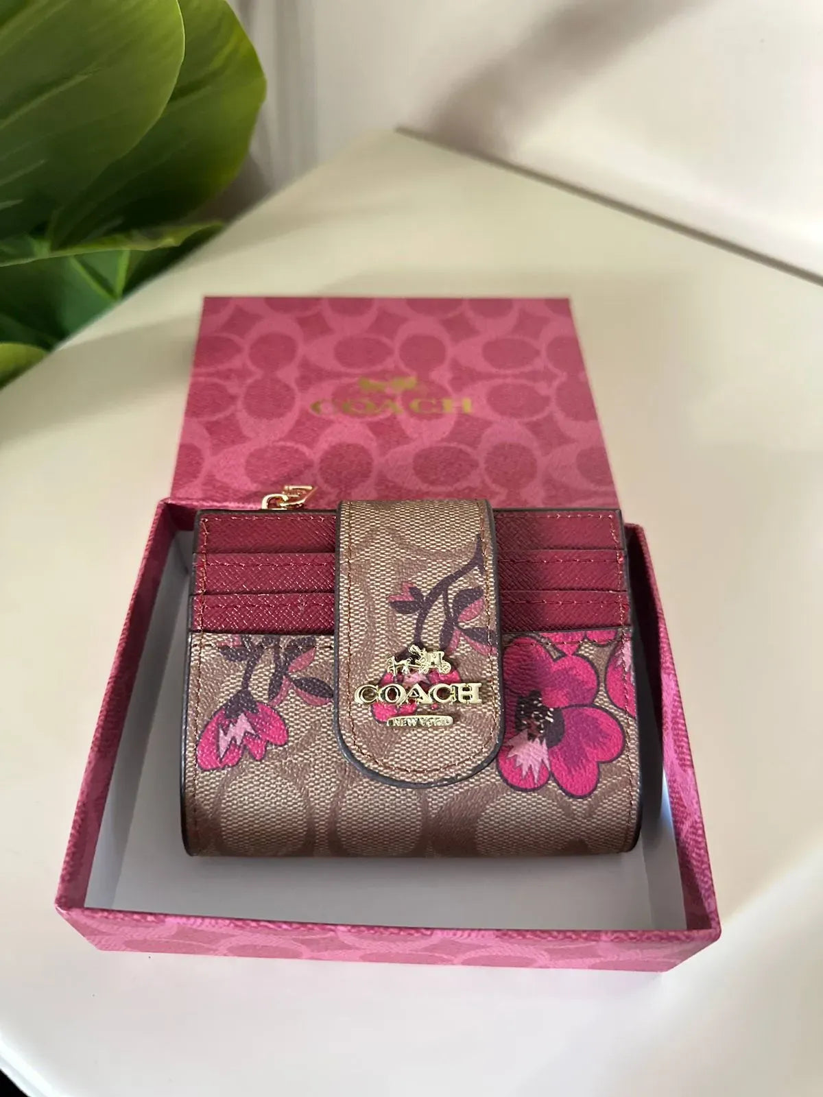 Coach Medium Corner Zip Wallet in Signature Canvas With Wildflower Print in Khaki Multi