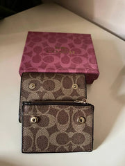 Coach Snap Wallet in Signature Canvas in Tan/ Brown