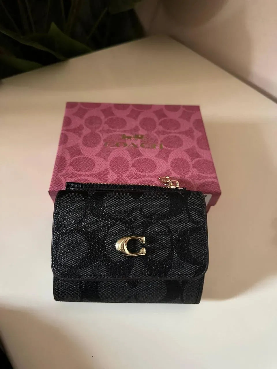 Coach Medium Corner Zip Wallet in Signature Canvas Black