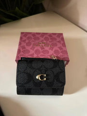 Coach Medium Corner Zip Wallet in Signature Canvas Black
