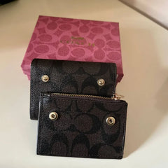 Coach Small Trifold Wallet in Signature Brown Black