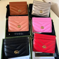 GUCCI Calfskin Matelassé GG Marmont Card Holder Silver Gray
